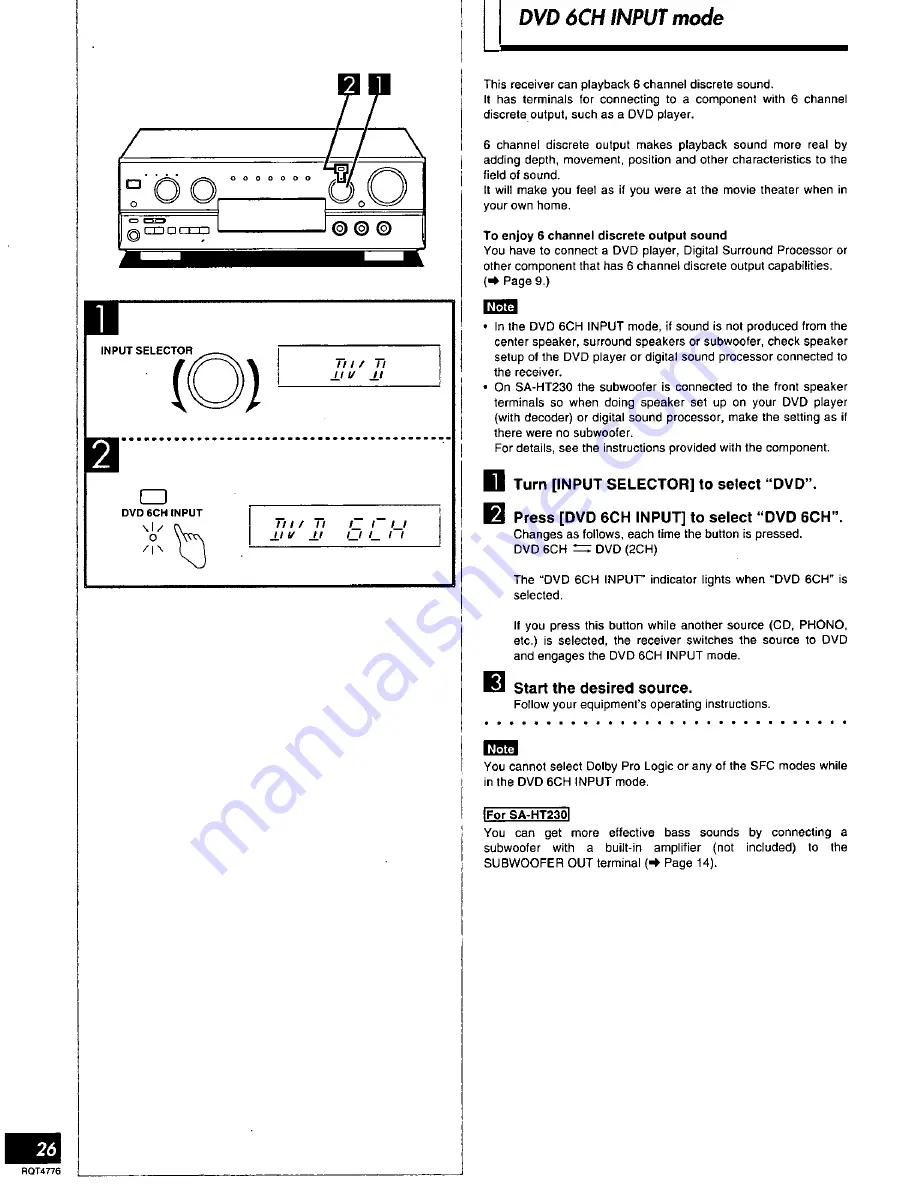 Panasonic SAHT270 - RECEIVER Operating Instructions Manual Download Page 26