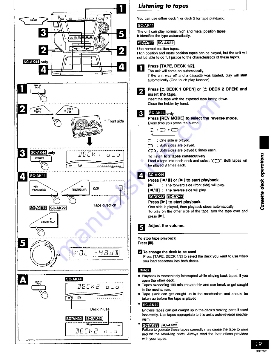 Panasonic SCAK12 - CD STEREO SYSTEM Operating Instructions Manual Download Page 19