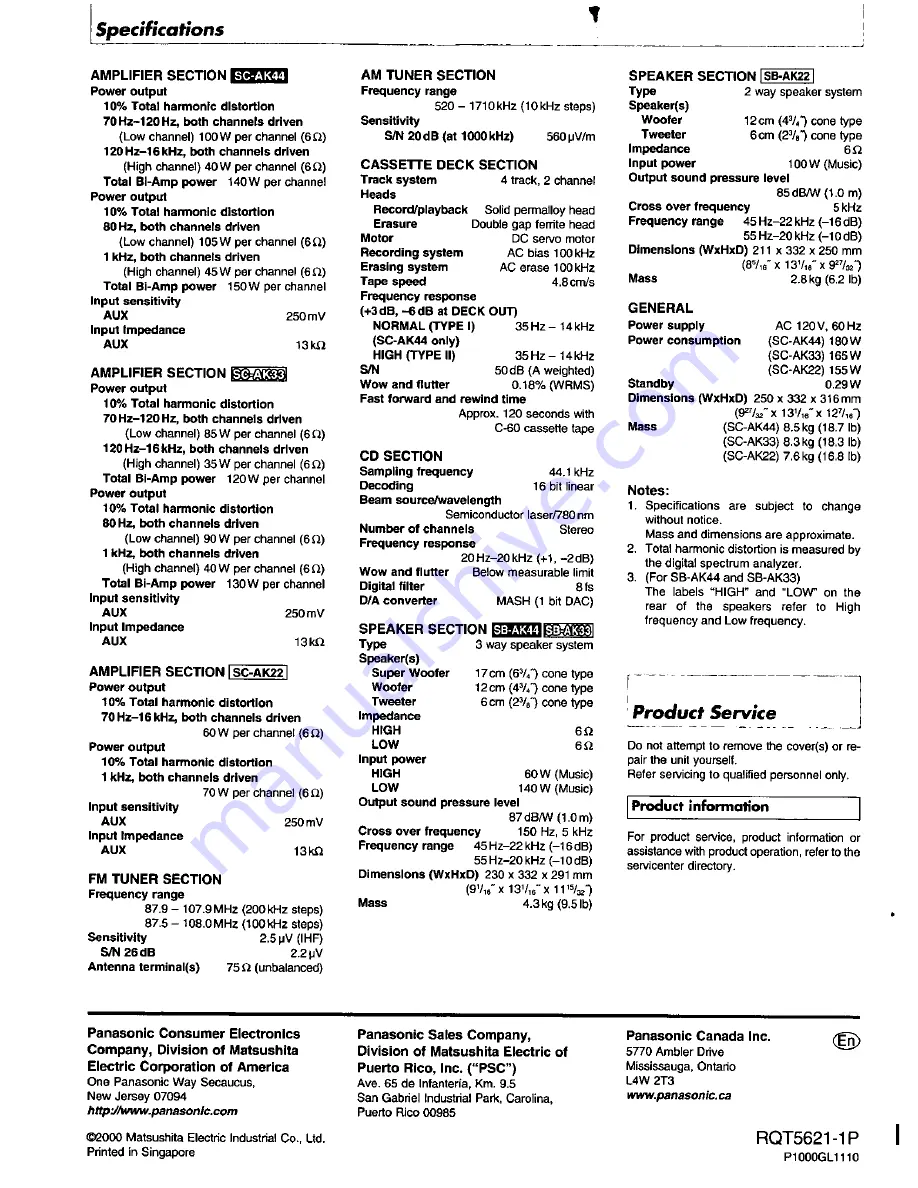 Panasonic SCAK12 - CD STEREO SYSTEM Operating Instructions Manual Download Page 32