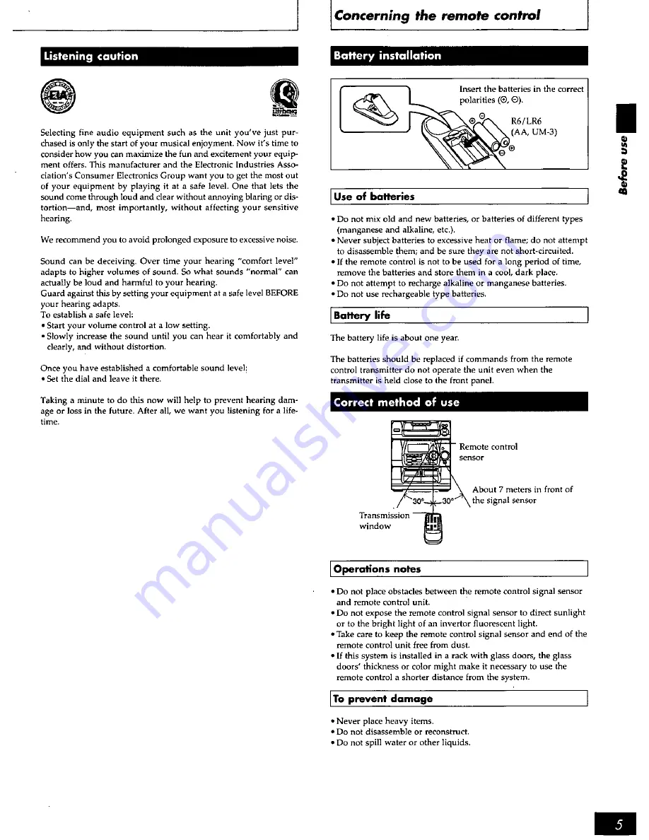 Panasonic SCAK20 - MINI HES W/CD-P Operating Instructions Manual Download Page 5