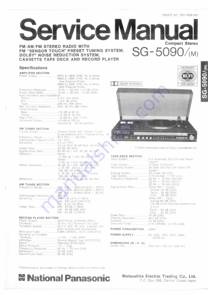 Panasonic SG-5090 Service Manual Download Page 1