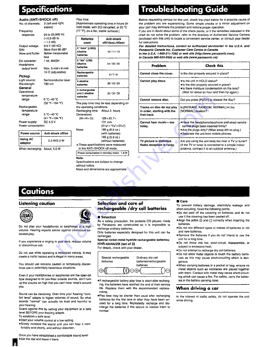 Panasonic SLCT570 - PORT. CD PLAYER Operating Instructions Manual Download Page 8