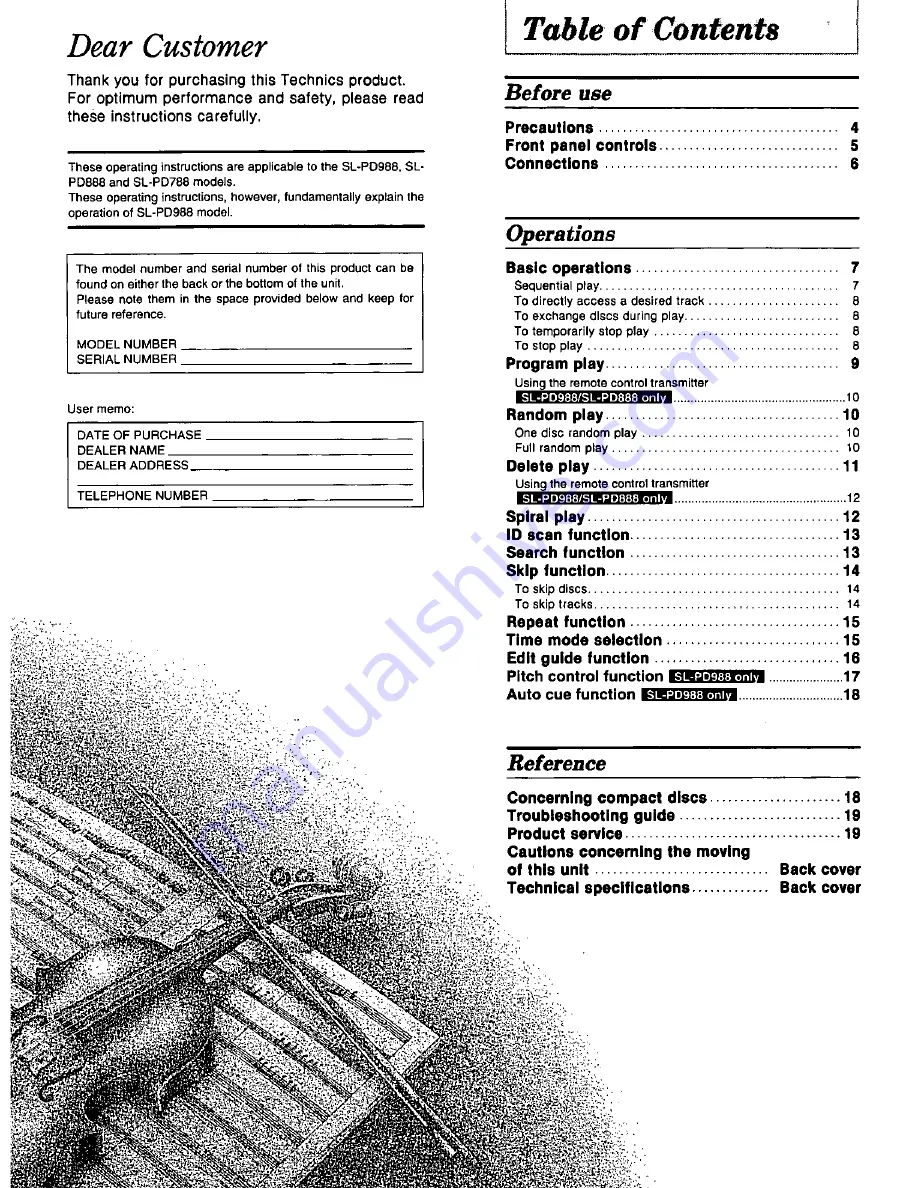 Panasonic SLPD888 - COMPACT DISC CHANGER Operating Manual Download Page 2