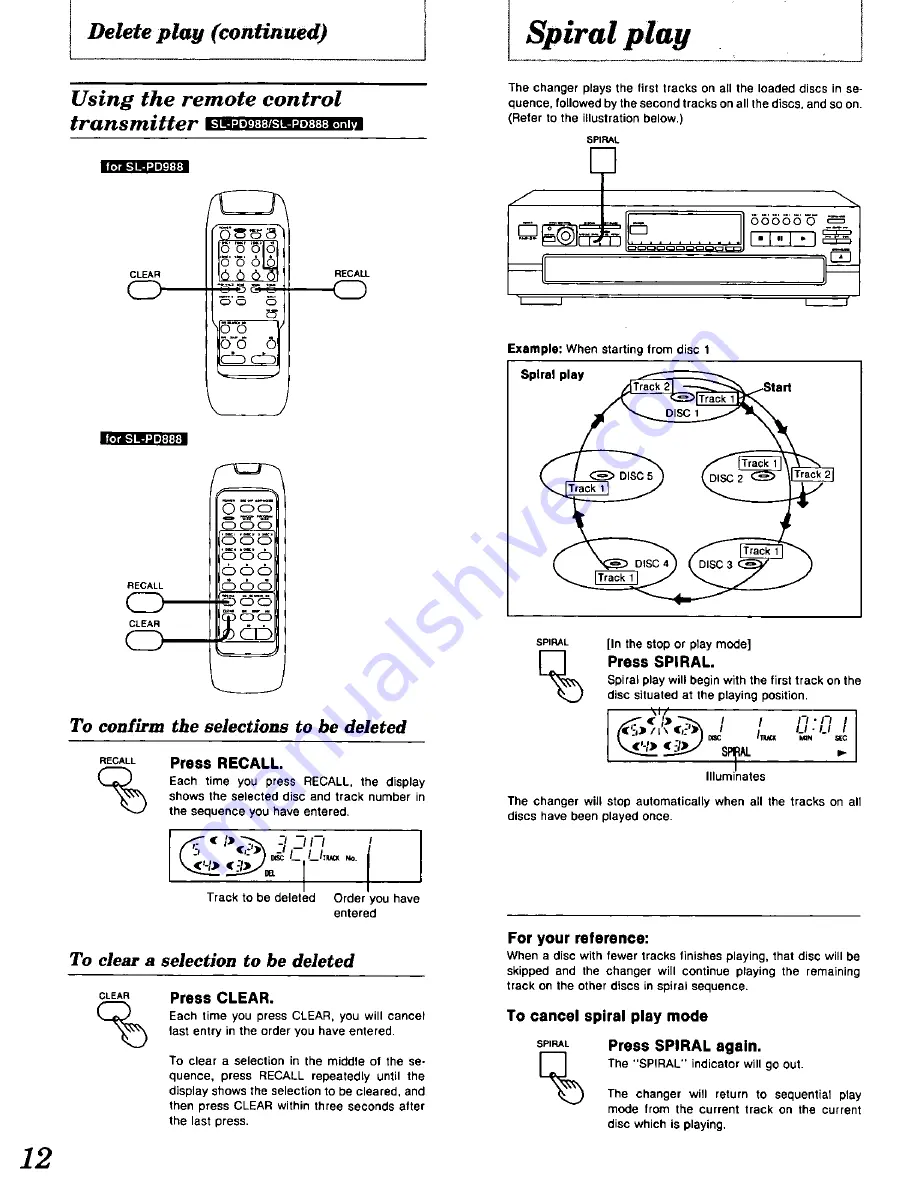 Panasonic SLPD888 - COMPACT DISC CHANGER Скачать руководство пользователя страница 12