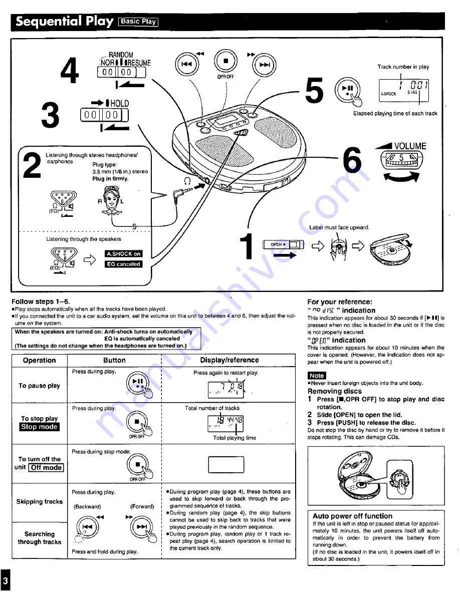 Panasonic SLPH270 - PORT. CD PLAYER Operating Instructions Manual Download Page 3