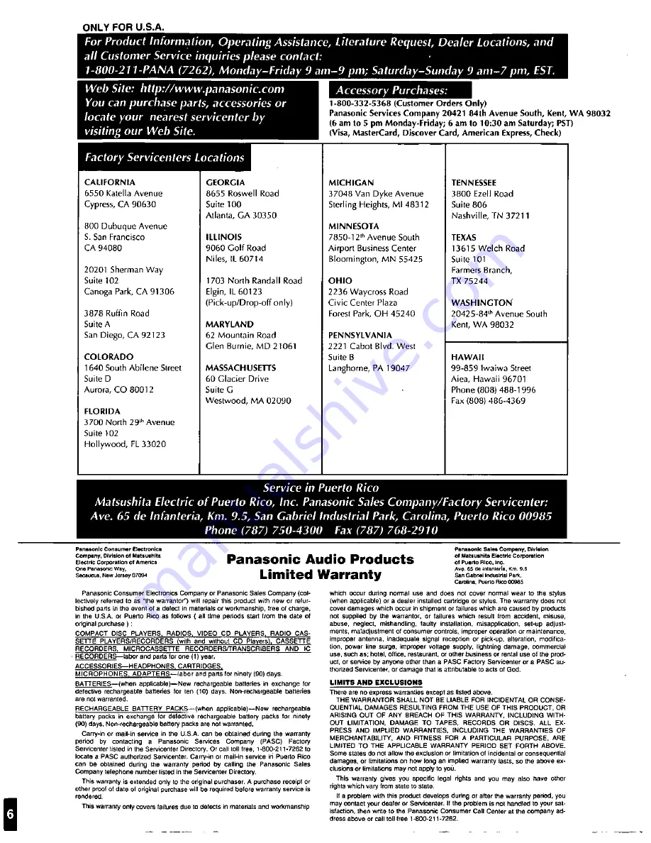 Panasonic SLPH270 - PORT. CD PLAYER Operating Instructions Manual Download Page 6