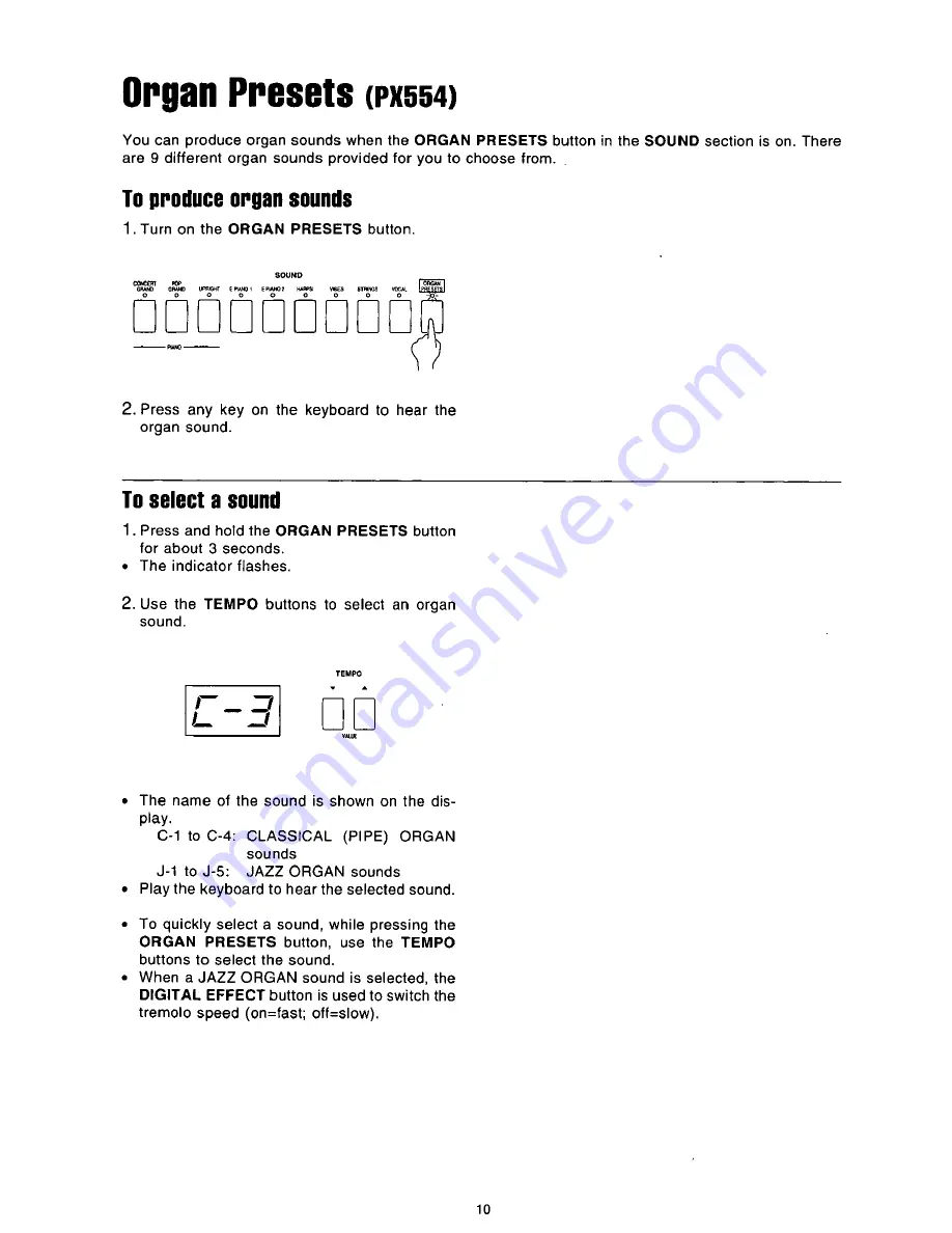 Panasonic SXPX554 - ELECTRONIC PIANO Operating Manual Download Page 10