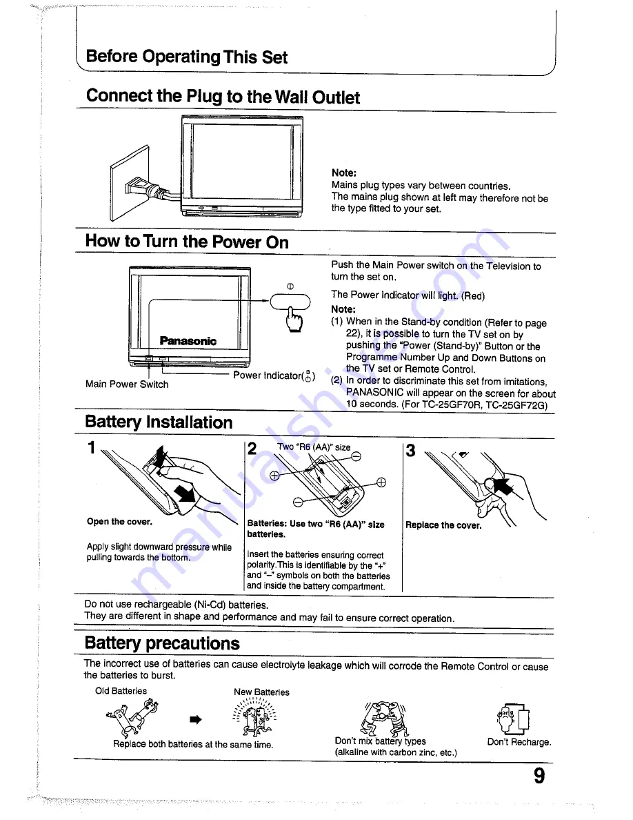 Panasonic TC-25GF72G Operating Instructions Manual Download Page 9