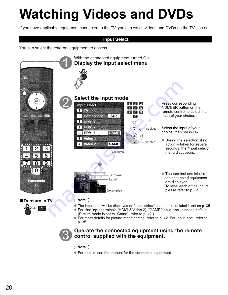 Panasonic TC-32LX85 Operating Manual (English Скачать руководство пользователя страница 20