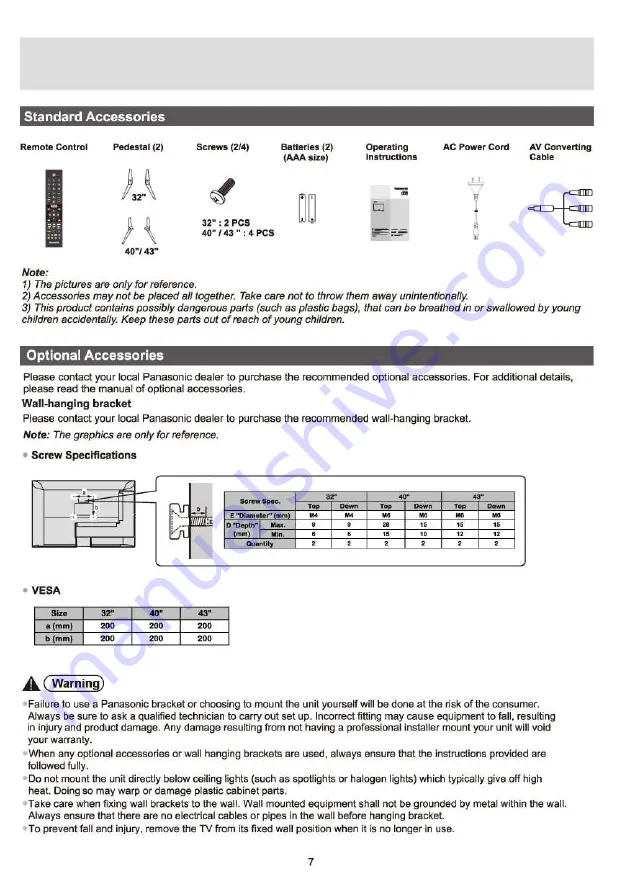 Panasonic TH-32HSSSOK Operating Instructions Manual Download Page 7