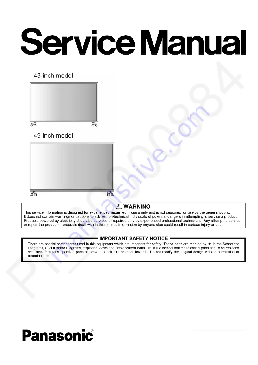 Panasonic TH-43E410T Service Manual Download Page 1