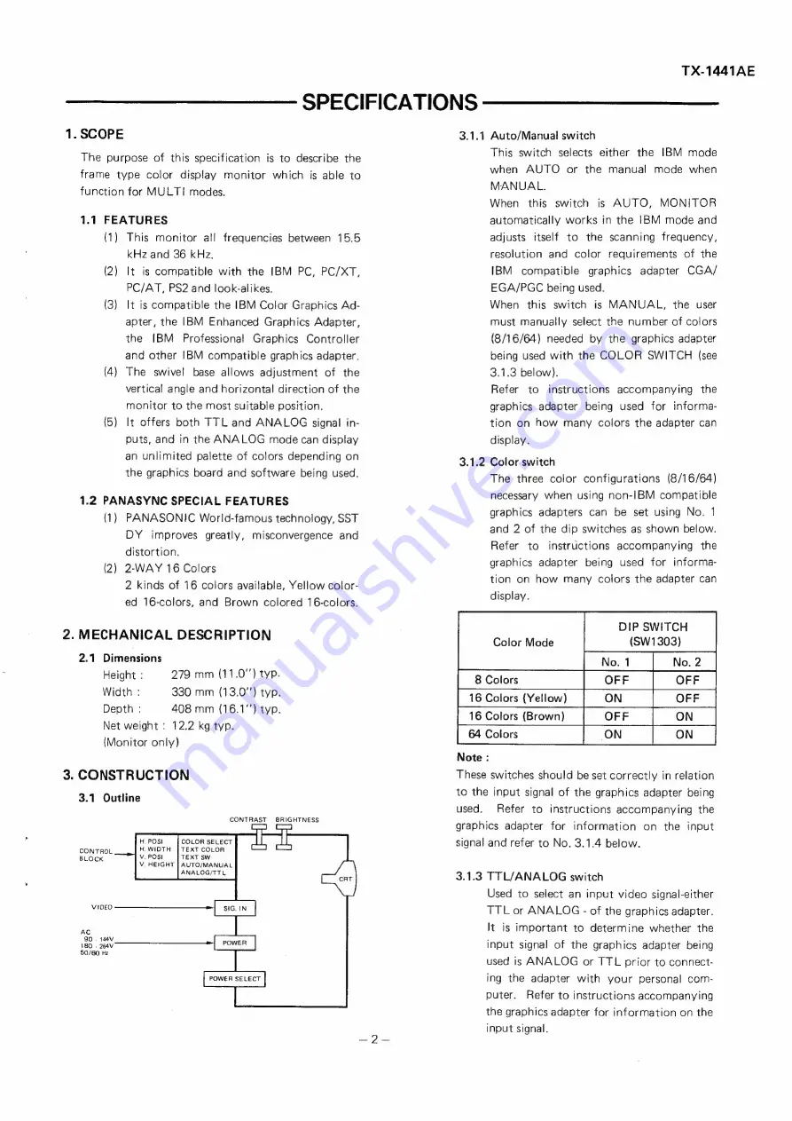 Panasonic TX-1441AE Service Manual Download Page 3