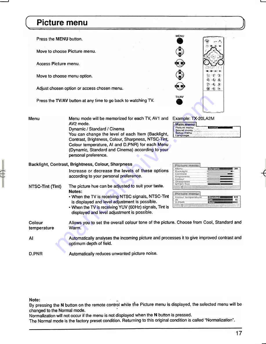 Panasonic TX-20LA2M Operating Instructions Manual Download Page 17