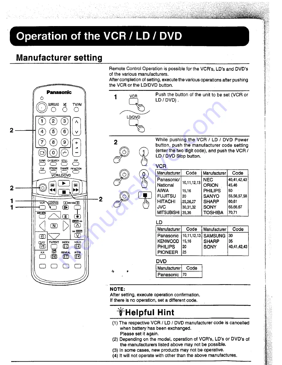 Panasonic TX-51P15 Series Operating Instructions Manual Download Page 54