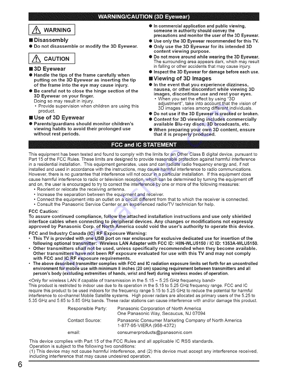 Panasonic Viera TC-L47ET60 Owner'S Manual Download Page 6