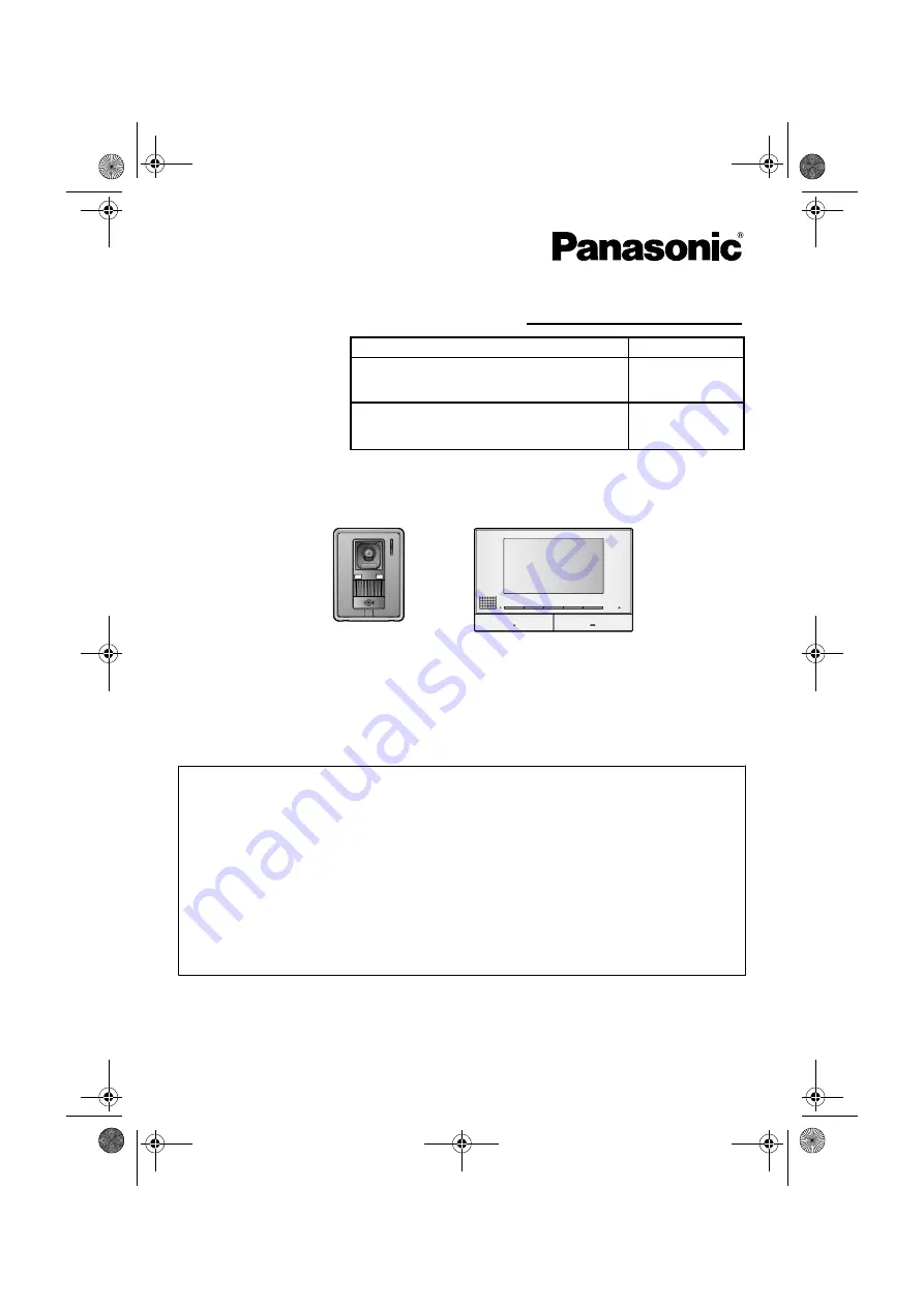 Panasonic VL-SV71 Installation Manual Download Page 1