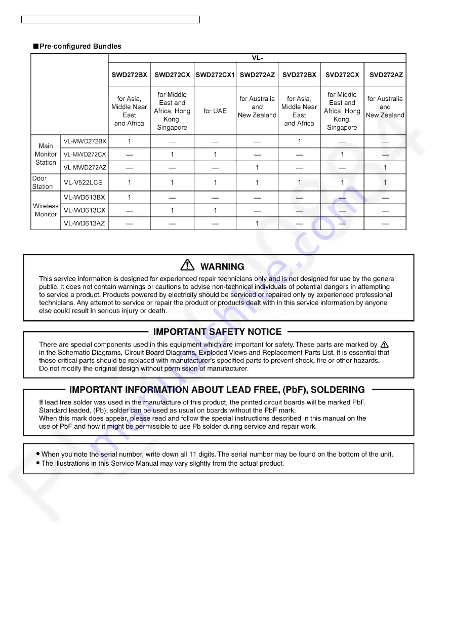 Panasonic VL-SWD272BX Service Manual Download Page 2