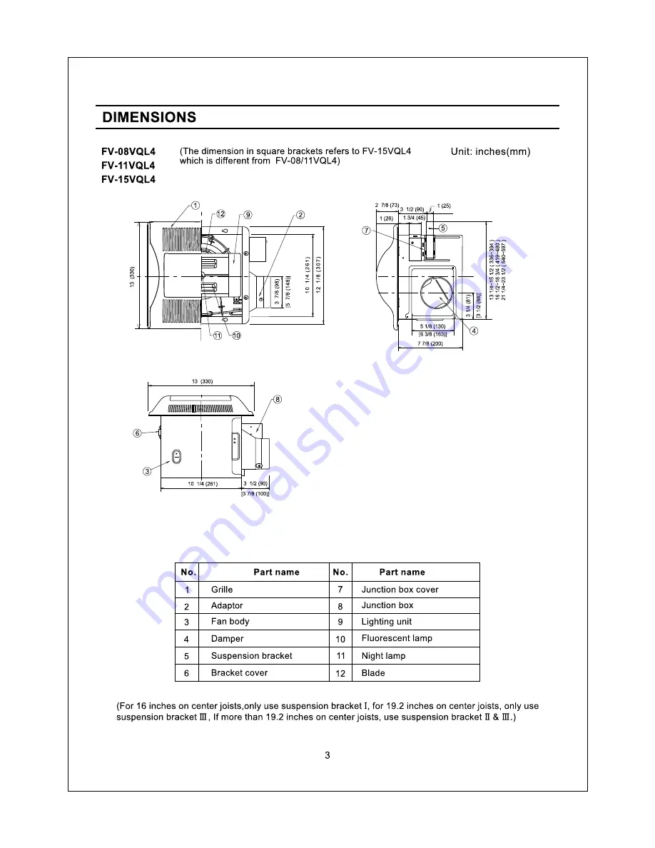 Panasonic Whisper-Lite FV-15VQL4 Installation Instructions Manual Download Page 3