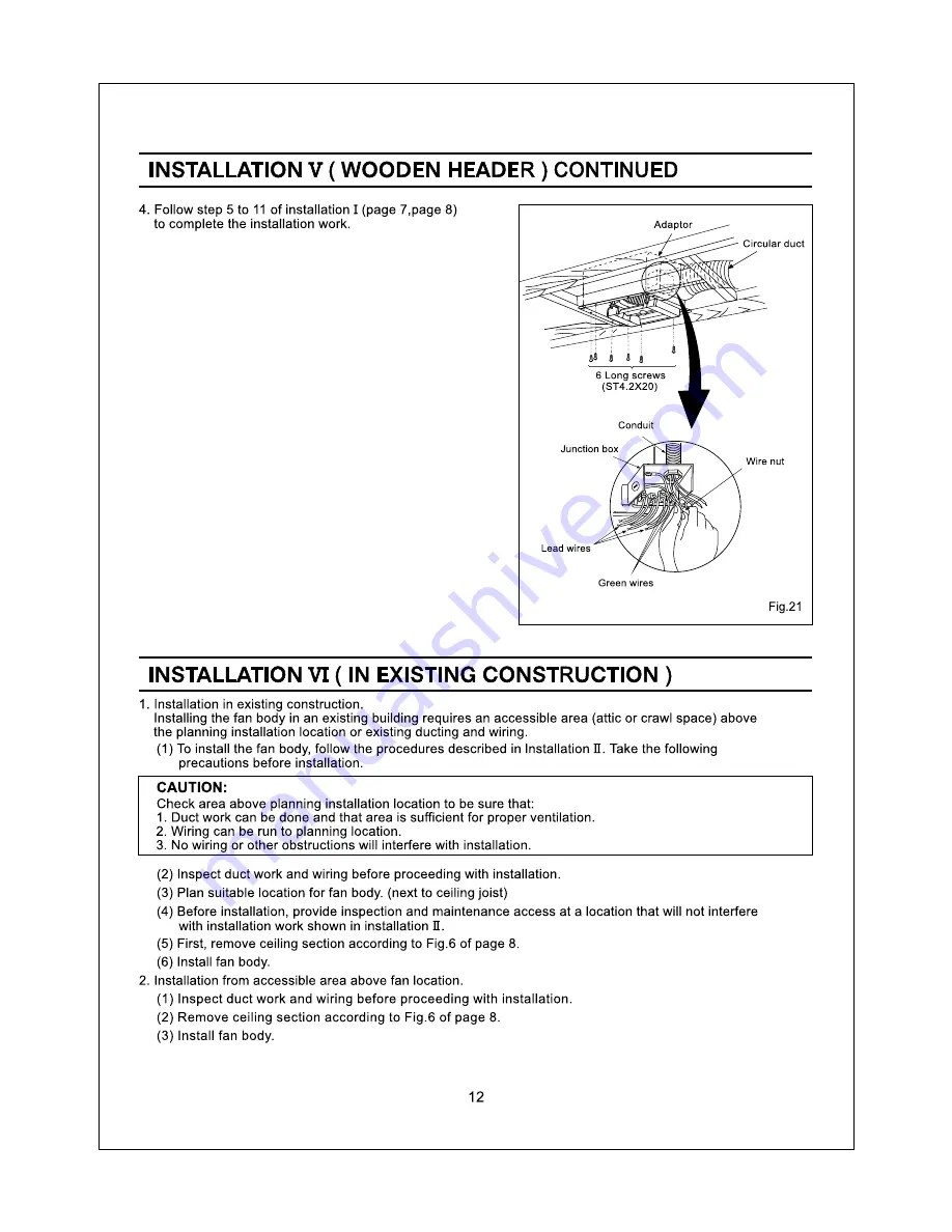 Panasonic Whisper-Lite FV-15VQL4 Installation Instructions Manual Download Page 12