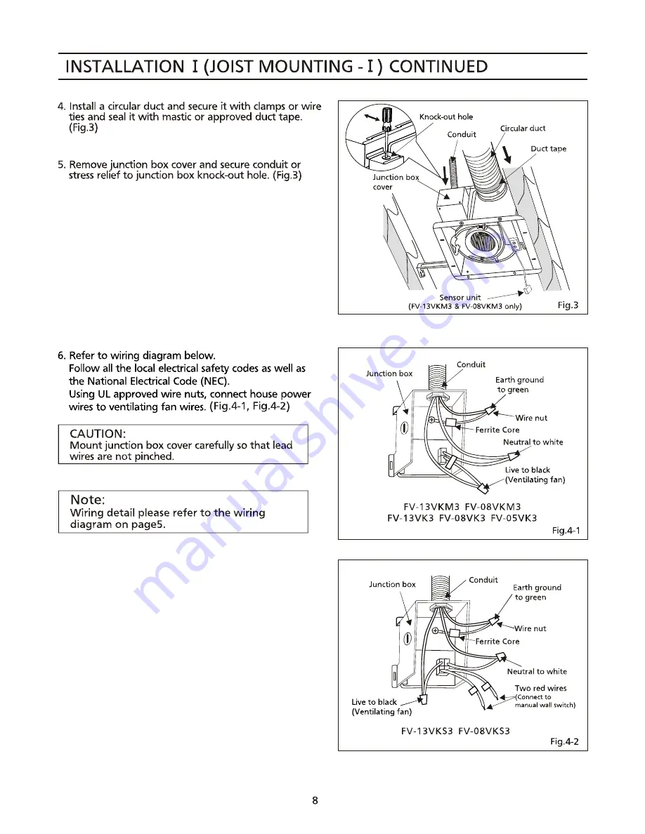 Panasonic WhisperGreen FV-13VKM3 Installation Instructions Manual Download Page 8