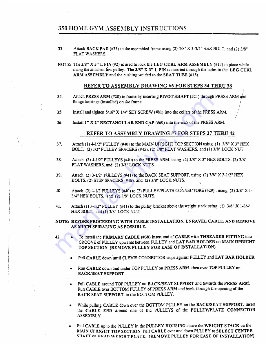 ParaBody 350 HOME GYM Product Assembly Instruction Sheets Download Page 7