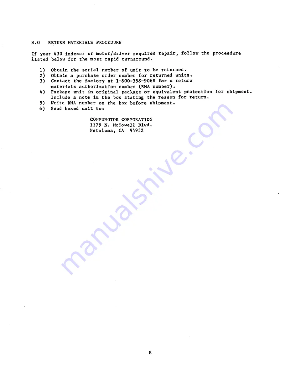 Parker Compumotor 430 User Manual Download Page 11