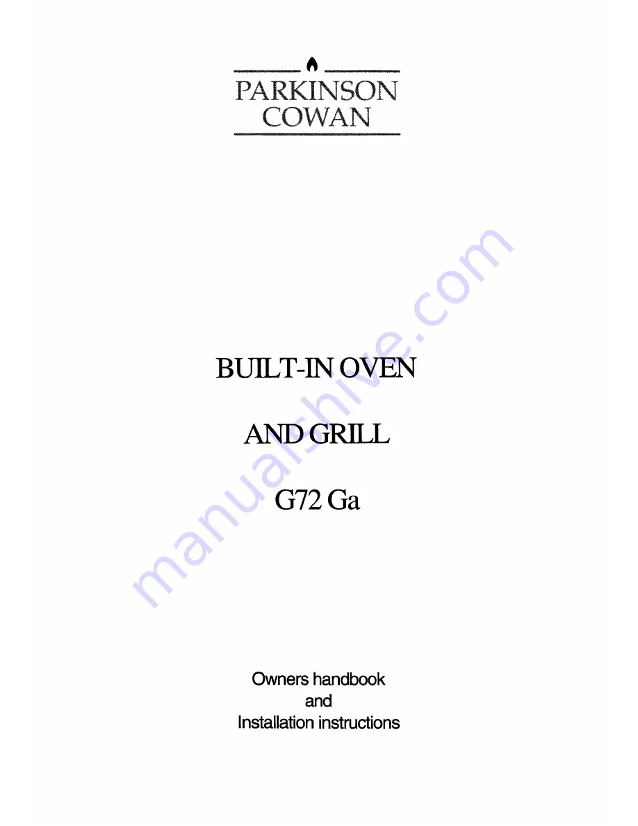 Parkinson Cowan G72 GAa Owners Handbook And Installation Instructions Download Page 1