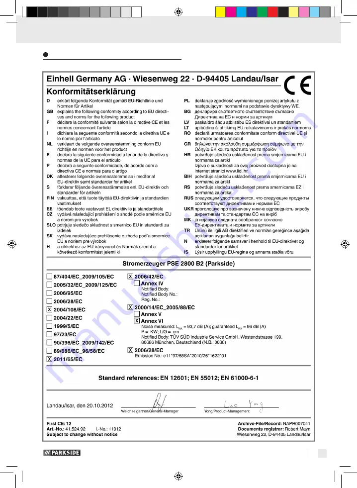 Parkside PSE 2800 B2 Скачать руководство пользователя страница 27