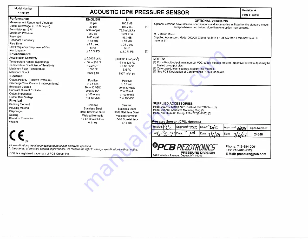 PCB Piezotronics 103B12 Скачать руководство пользователя страница 7