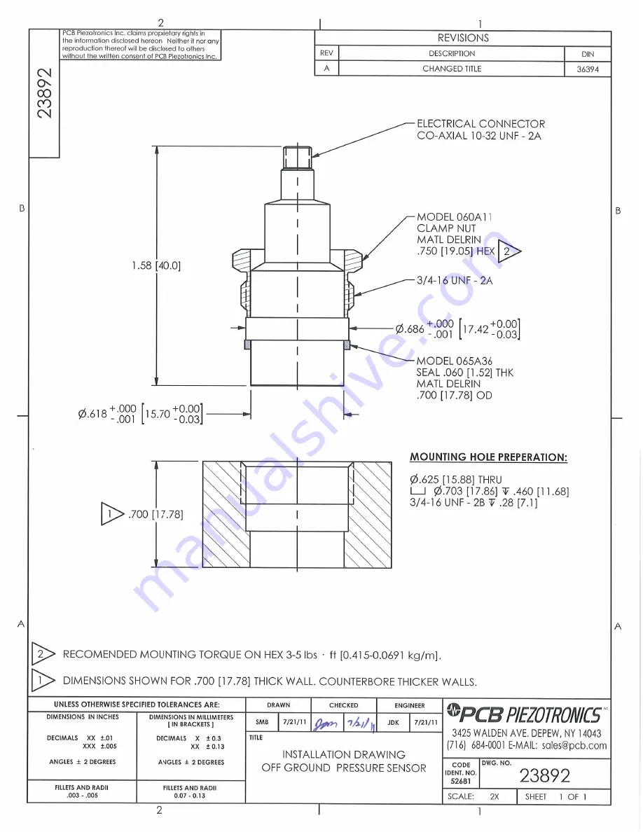 PCB Piezotronics 106B51 Installation And Operating Manual Download Page 11