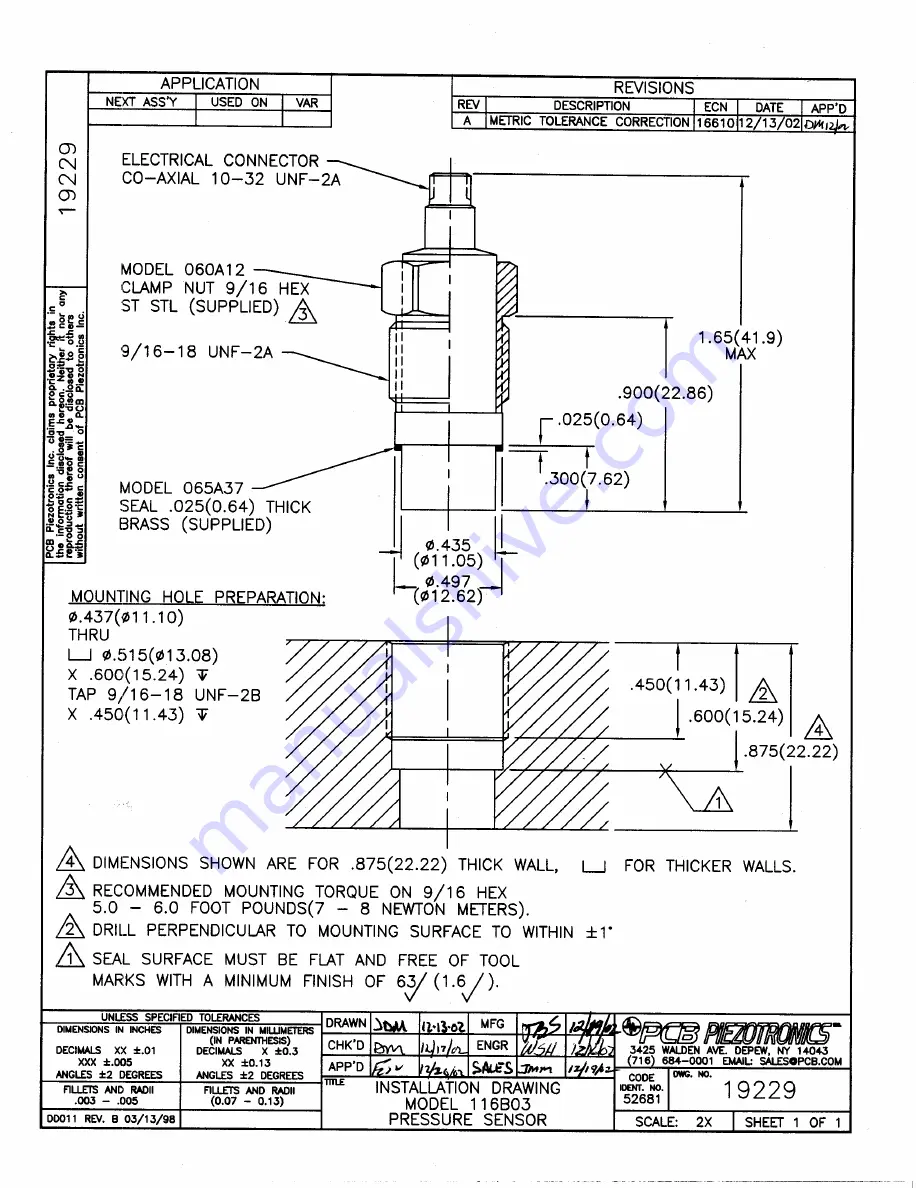 PCB Piezotronics 116B03 Скачать руководство пользователя страница 14