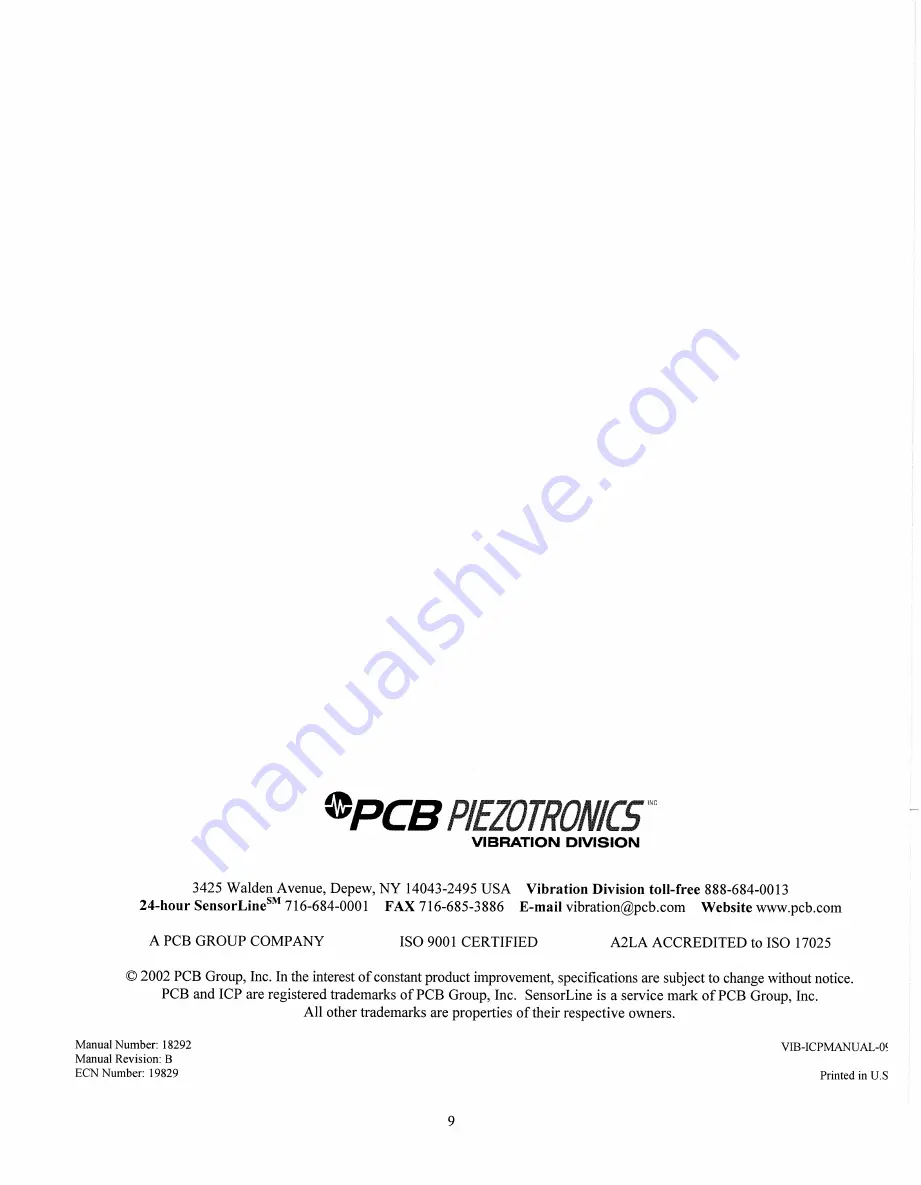 PCB Piezotronics 301A10 Installation And Operating Manual Download Page 12