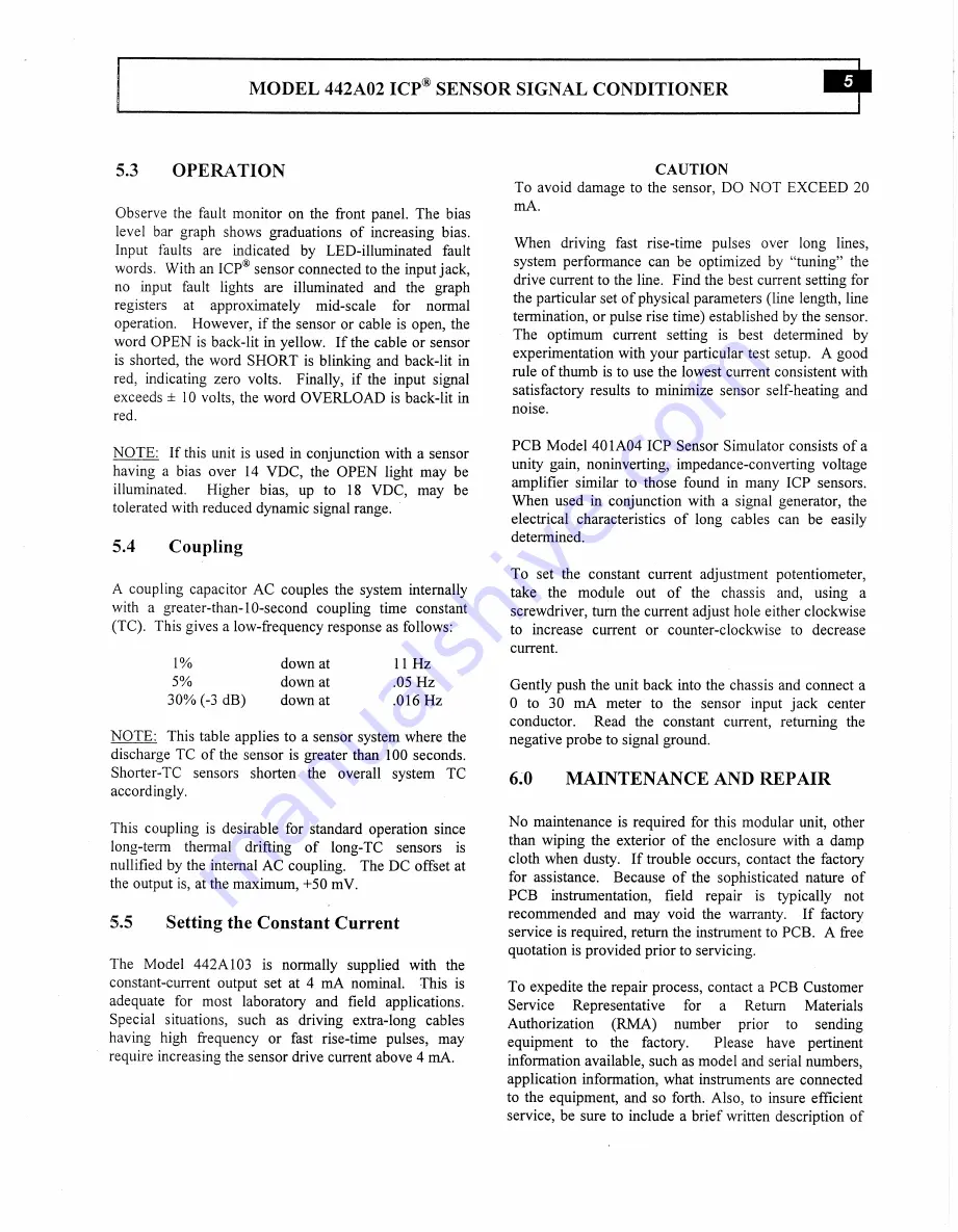 PCB Piezotronics 442A103 Installation And Operating Manual Download Page 10