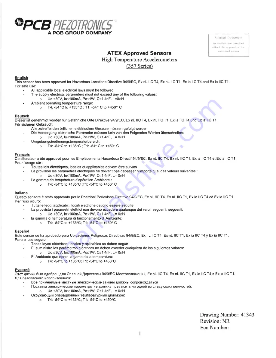 PCB Piezotronics EX357C71 Installation And Operating Manual Download Page 15