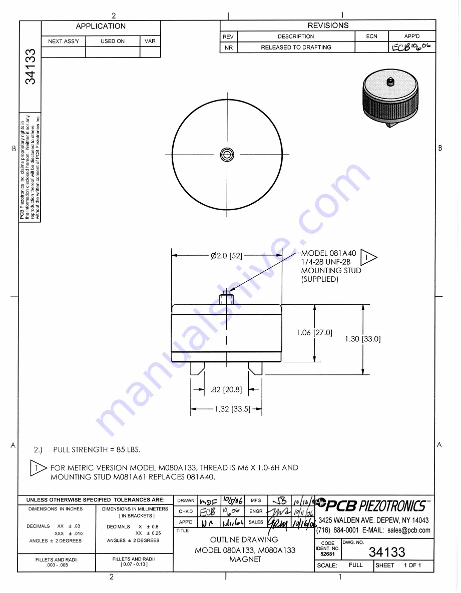 PCB Piezotronics IMI Sensors 080A133 Installation And Operating Manual Download Page 6