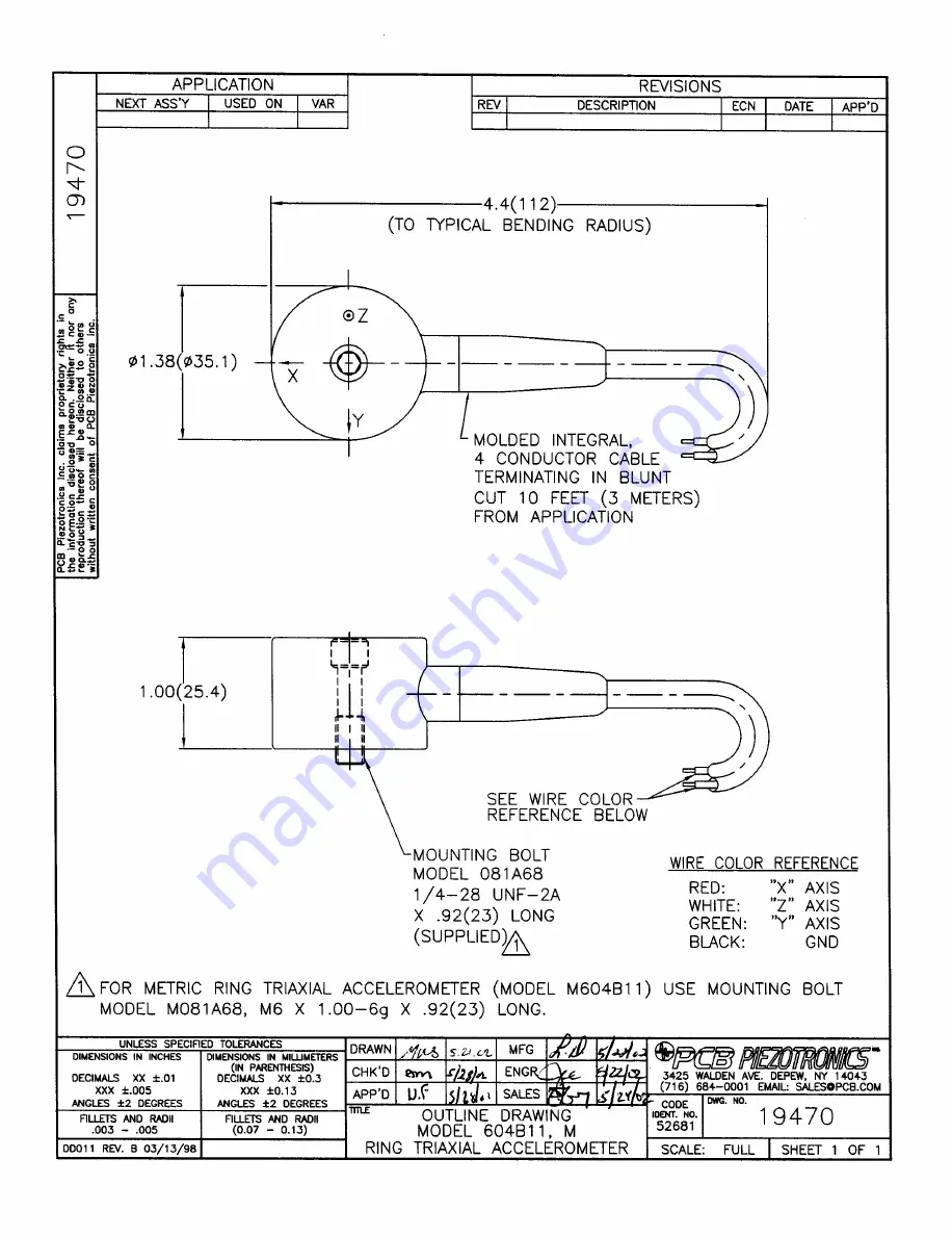 PCB Piezotronics IMI SENSORS 604B11 Installation And Operating Manual Download Page 19