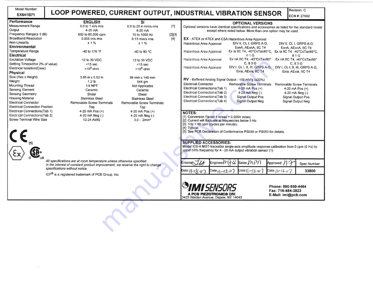 PCB Piezotronics IMI Sensors 640 B7 Series Скачать руководство пользователя страница 16