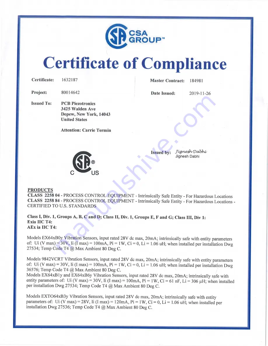 PCB Piezotronics IMI SENSORS EX640B61 Installation And Operating Manual Download Page 44