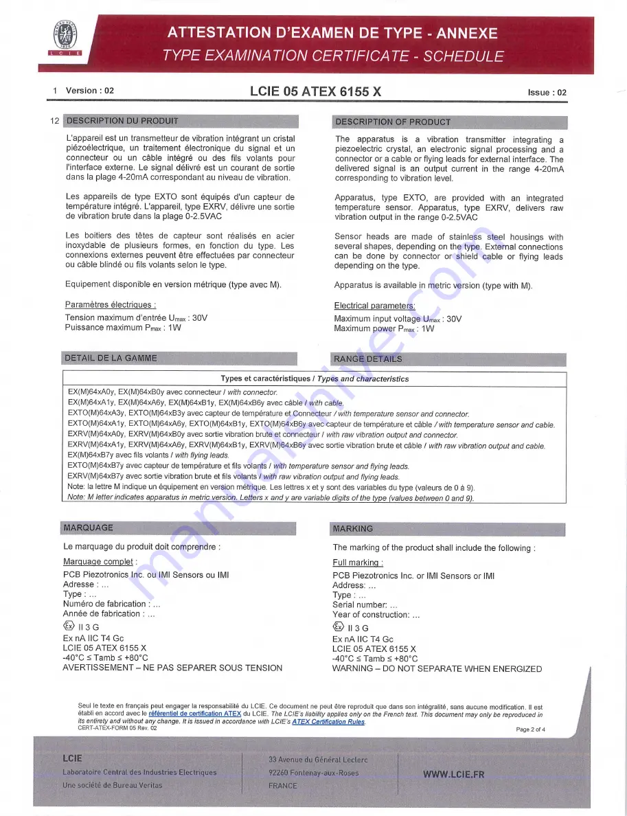 PCB Piezotronics IMI SENSORS EX640B61 Installation And Operating Manual Download Page 58