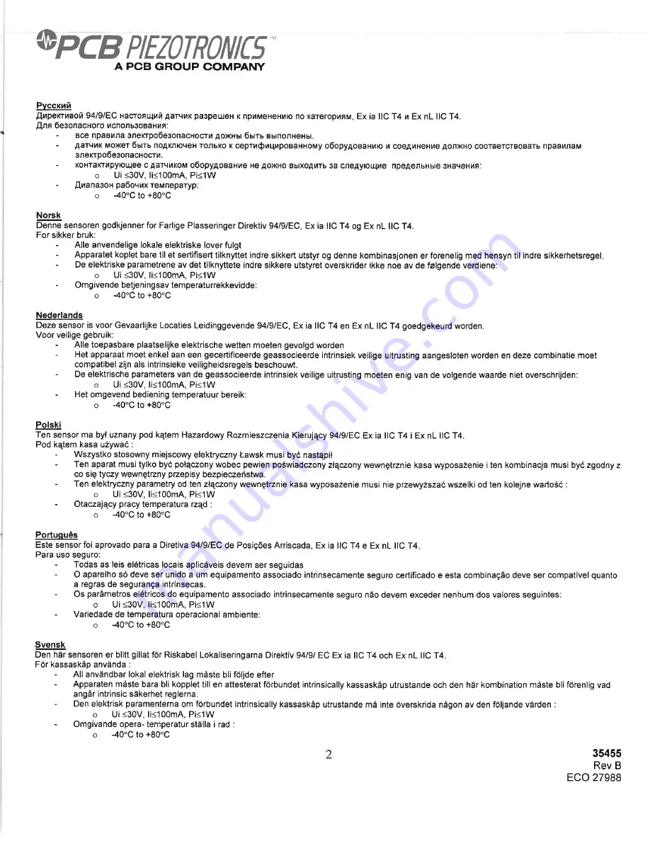 PCB Piezotronics IMI SENSORS EX642A12 Installation And Operating Manual Download Page 22