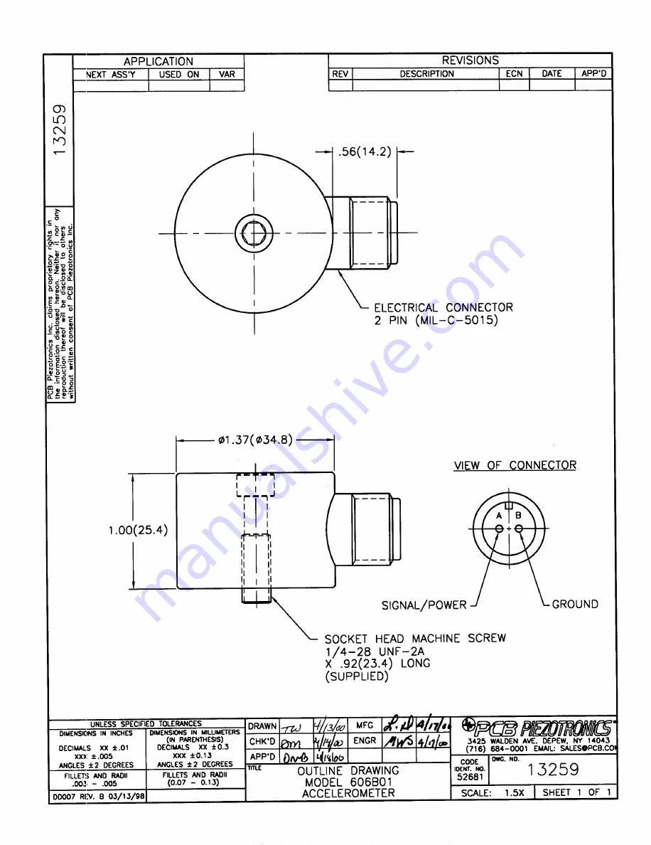 PCB Piezotronics IMI SENSORS M606B01 Скачать руководство пользователя страница 19