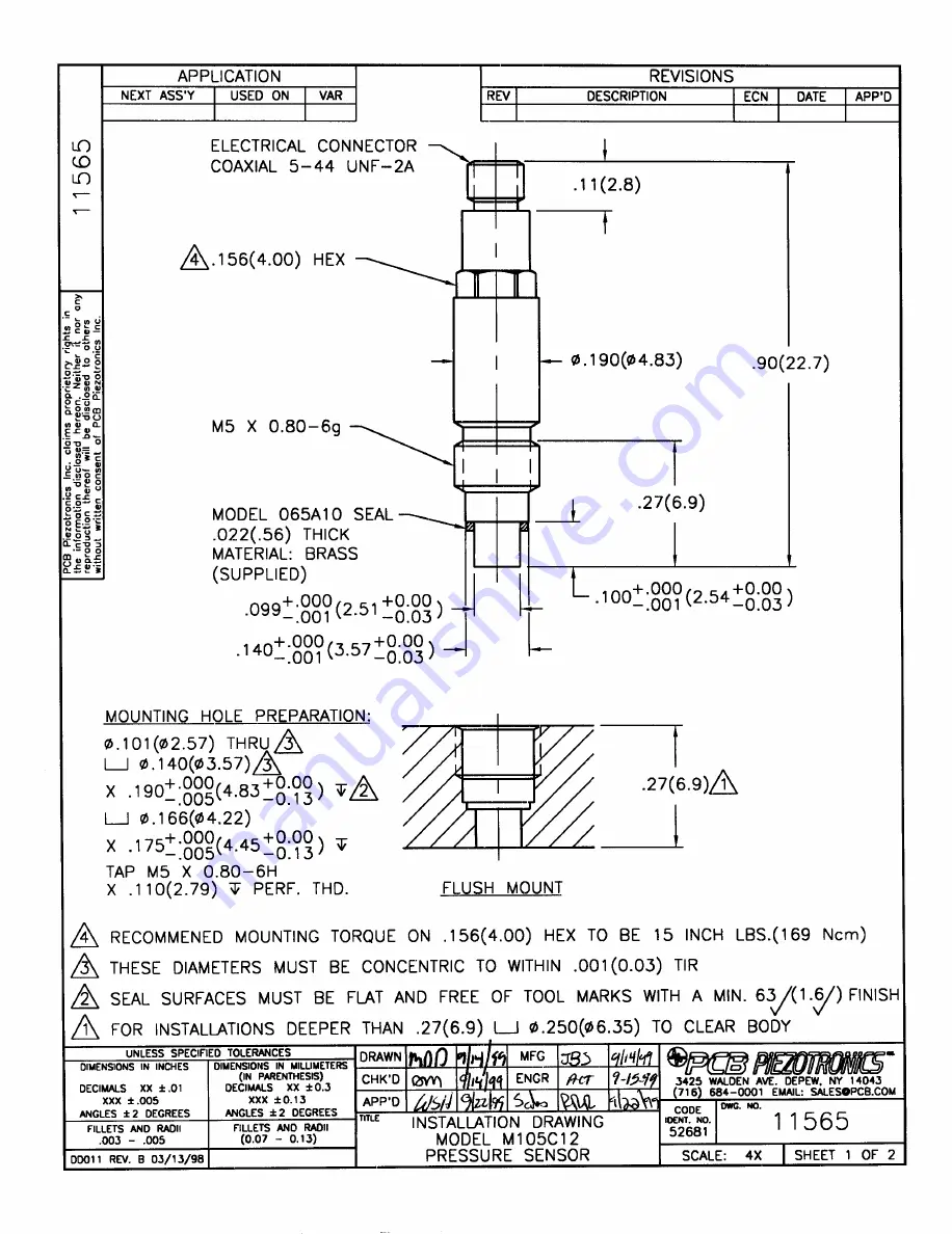 PCB Piezotronics M105C12 Скачать руководство пользователя страница 11