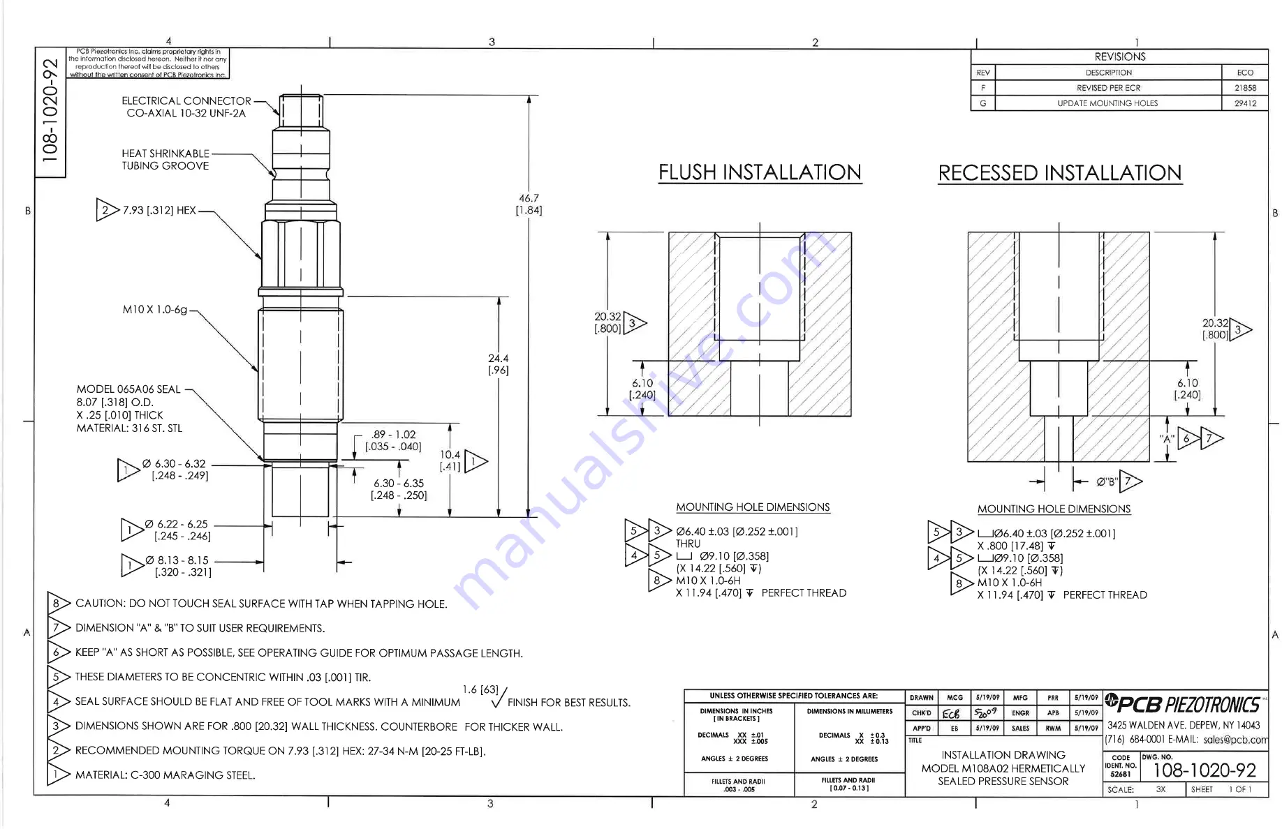 PCB Piezotronics M108A02 Installation And Operating Manual Download Page 12