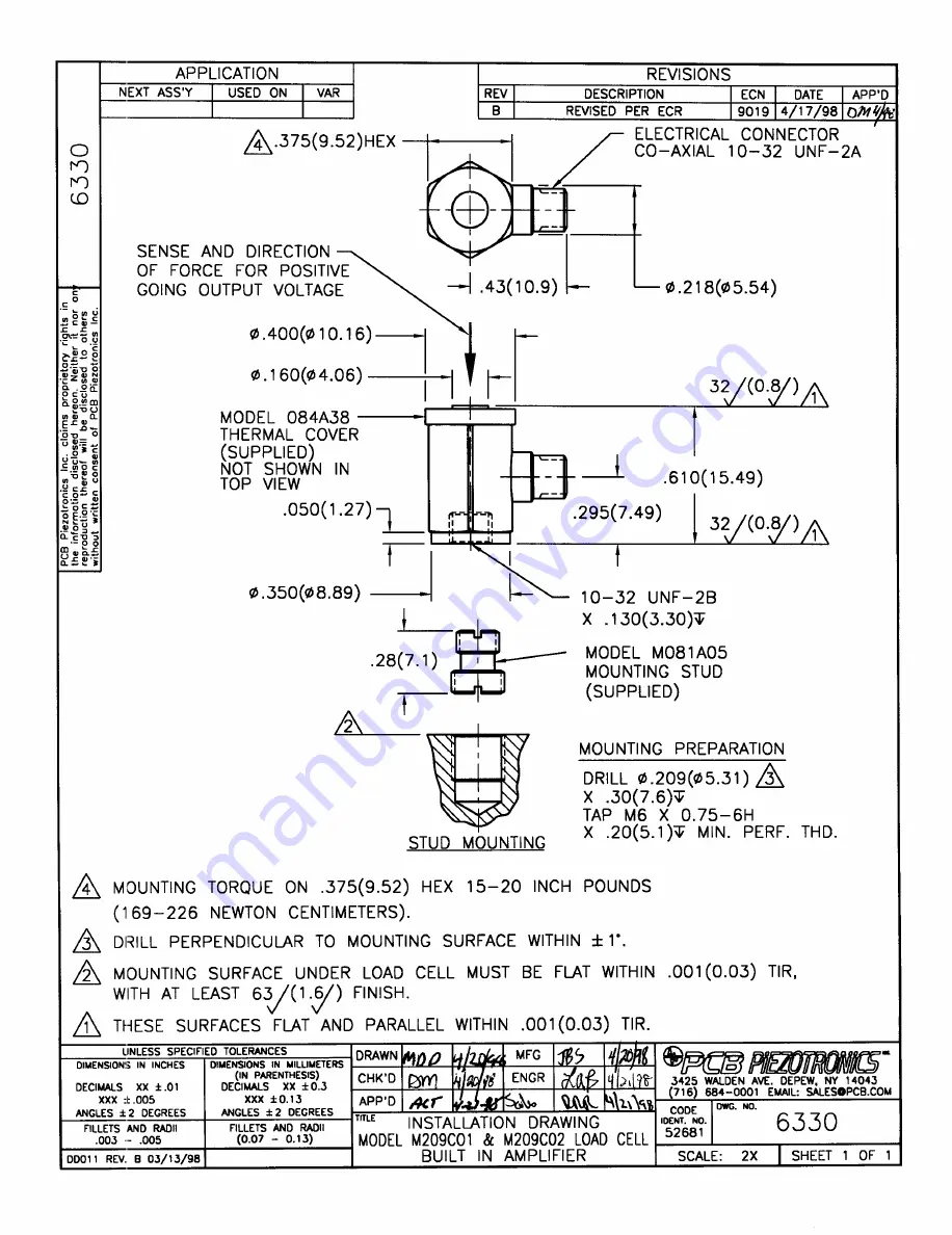 PCB Piezotronics M209C01 Installation And Operating Manual Download Page 17