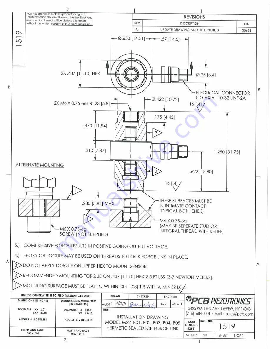 PCB Piezotronics M221B02 Installation And Operating Manual Download Page 17