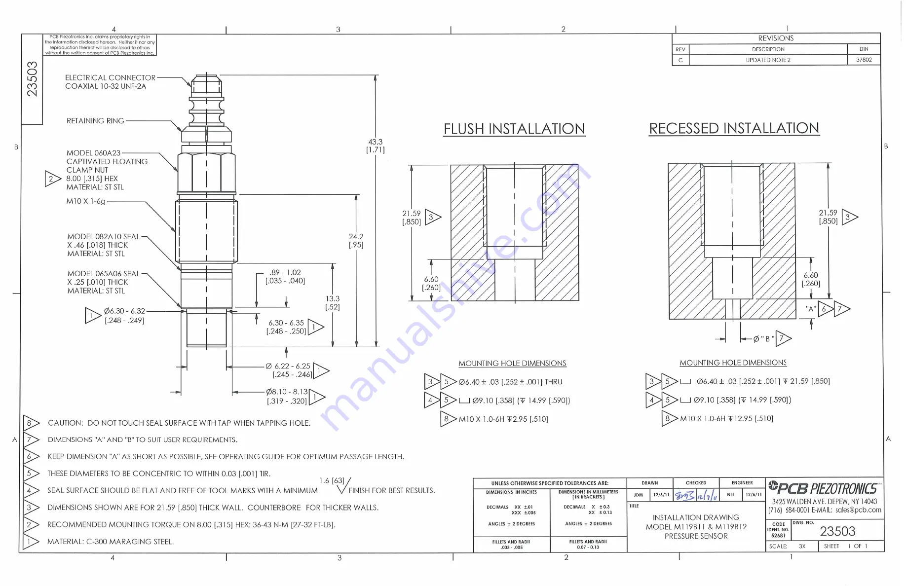 PCB Piezotronics PM119B11 Installation And Operating Manual Download Page 11