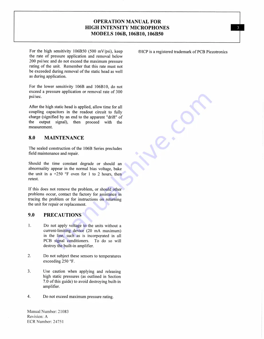 PCB Piezotronics WM106B Installation And Operating Manual Download Page 8