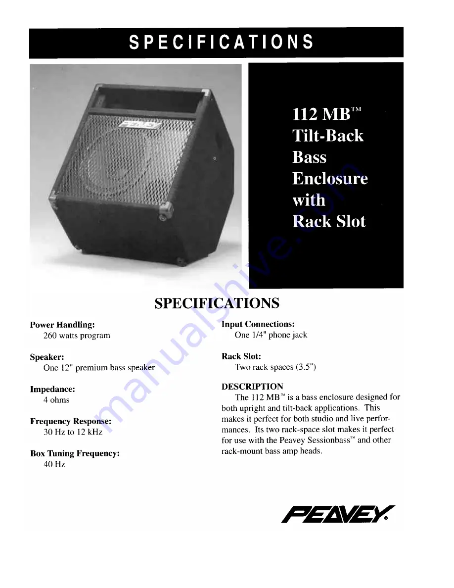 Peavey 112 MB Скачать руководство пользователя страница 1