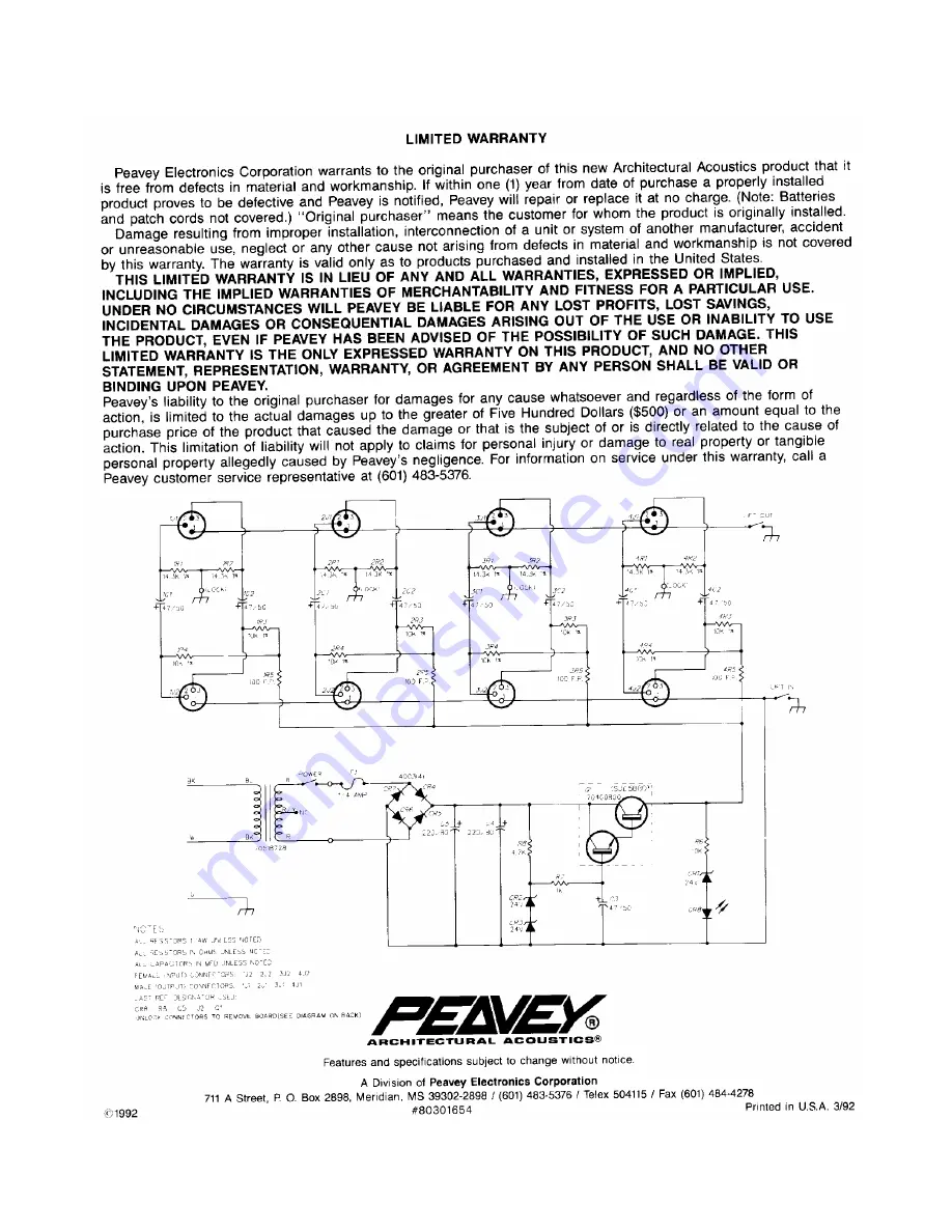 Peavey A/A 4-AC Specification Sheet Download Page 2