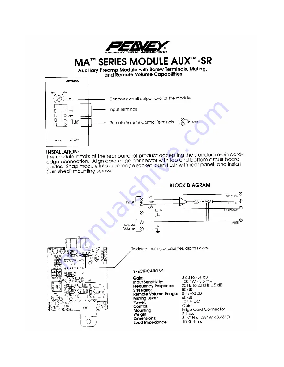 Peavey AUX-SR Manual Download Page 1